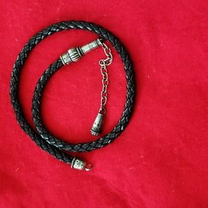 Large, long leather & silver necklace